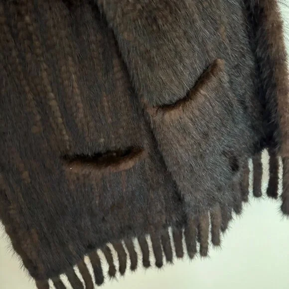 Vintage Mink Fur Wrap / Scarf w/ Fringe & Pockets. Classic Old Hollywood Style - Picture 6 of 7